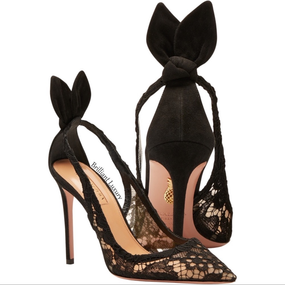 Aquazzura Deneuve 105 Bow Tie lace suede pump sz 36 - Picture 5 of 15